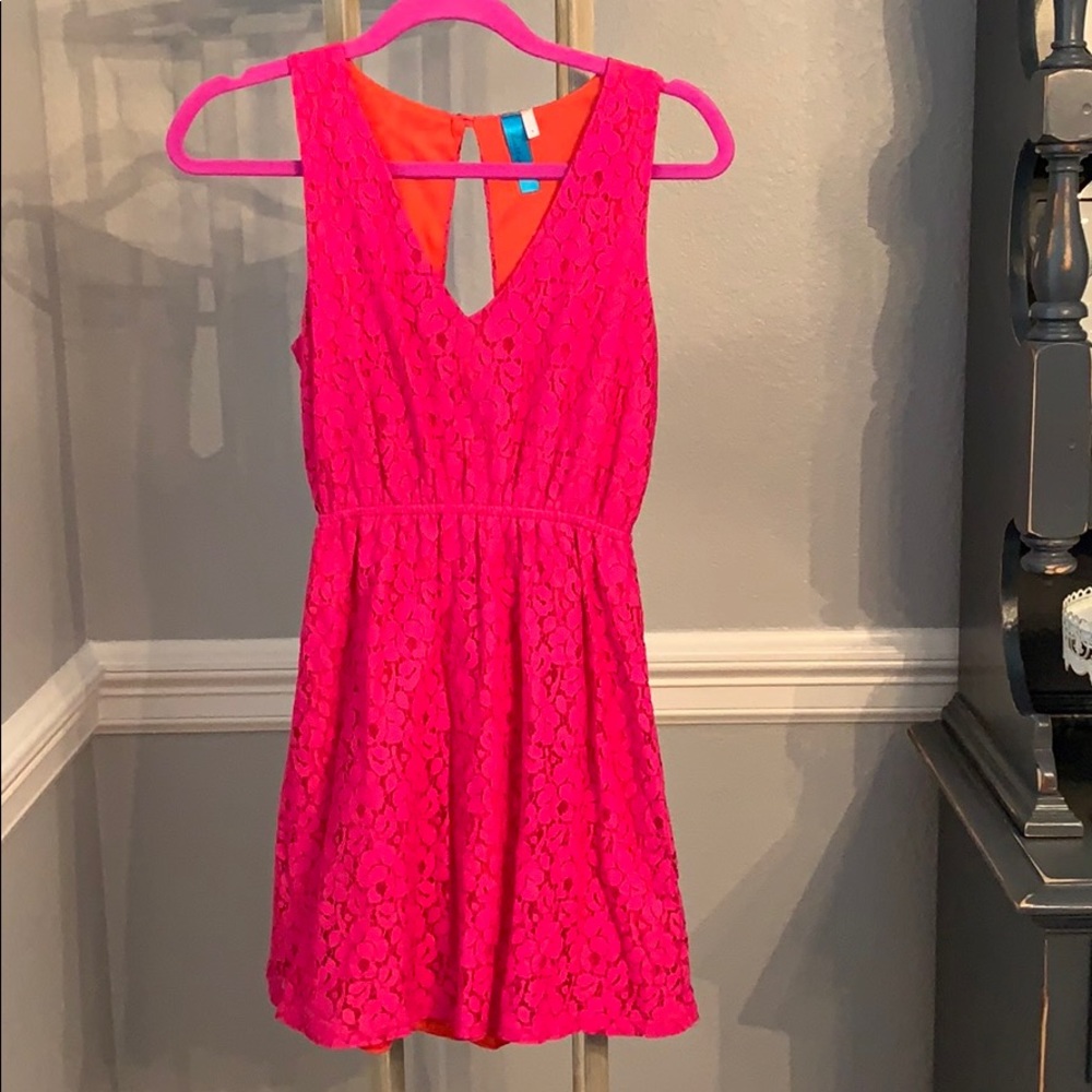 Bright pink V neck dress